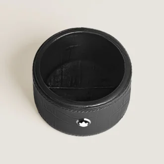 Tavă de birou mică, piele cu imprimeu croco, negru