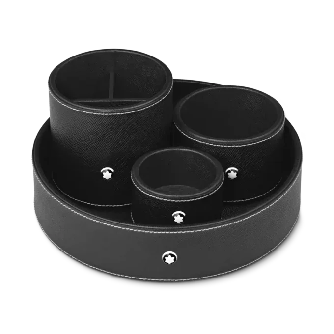 Tavă rotundă de birou din piele neagră (mică)