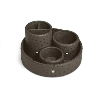 Tavă rotundă mare de birou din piele cu imprimeu de struț