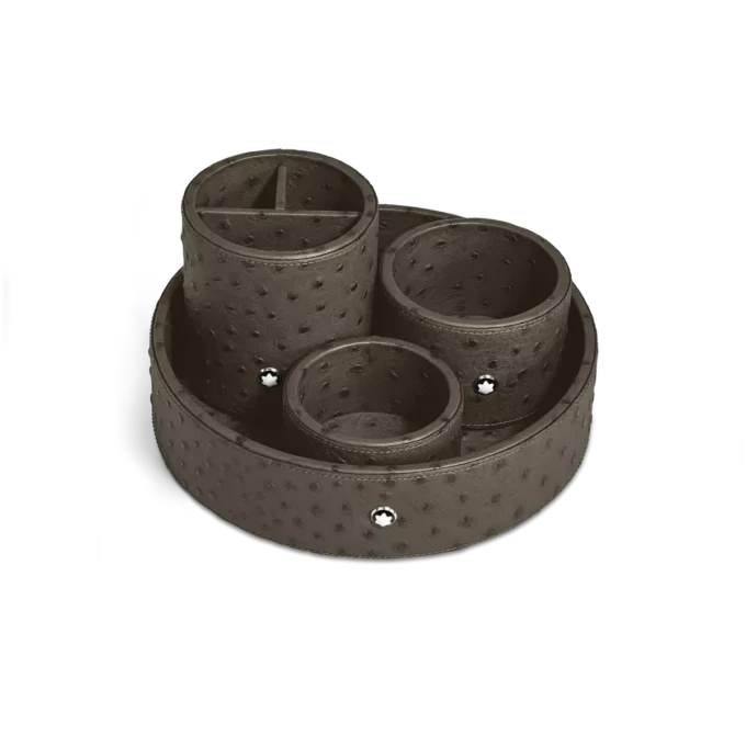 Tavă rotundă mare de birou din piele cu imprimeu de struț