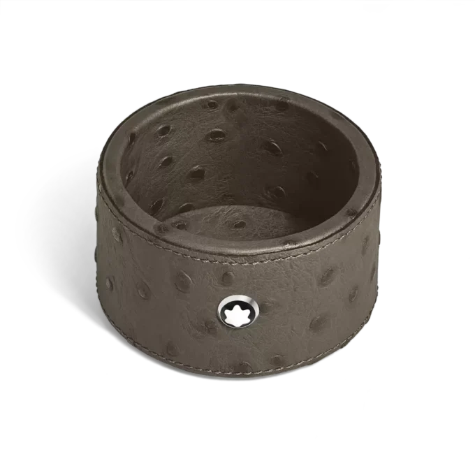 Tavă rotundă mică de birou din piele cu imprimeu de struț